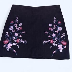 Black floral embroidered mini skirt